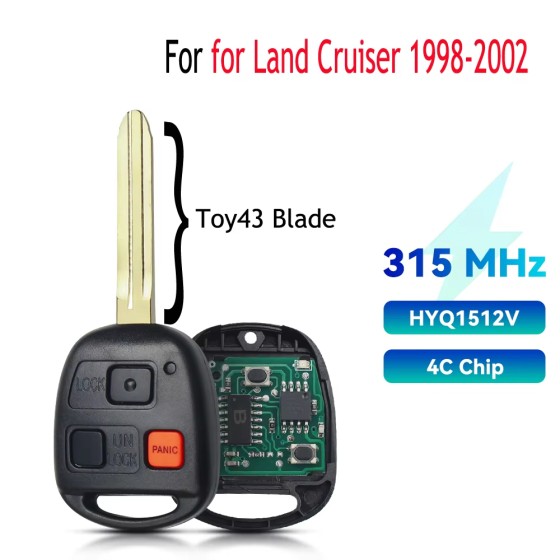 1998-2002 Toyota Land Cruiser / 3-Button Remote Head Key / 4C Chip / PN: 89070-60090 / HYQ1512V (AFTERMARKET)
